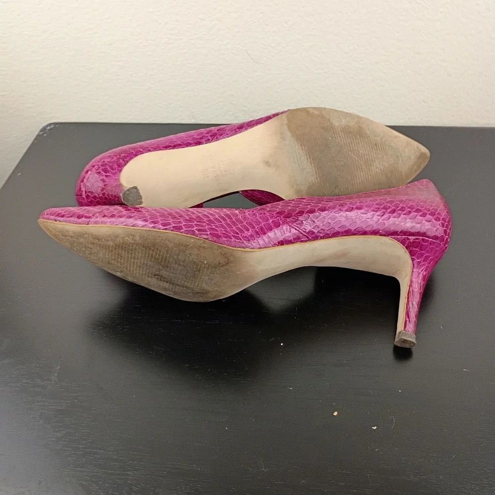 Ann Taylor Womens Magenta Pink Snakeskin Embossed Leather D'Orsay Kitten Heel 8M